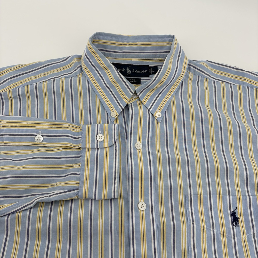 Ralph Lauren Blake Shirt Men's Size L Blue Yellow White Striped‎ Button Down